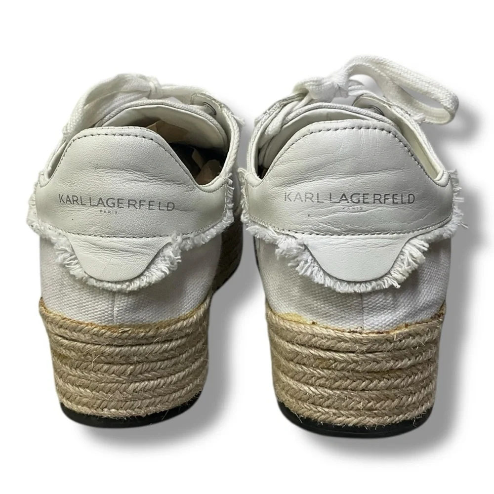 👟 KARL LAGERFELD Paris‎ White Canvas Platform Espadrille Sneakers Size 10